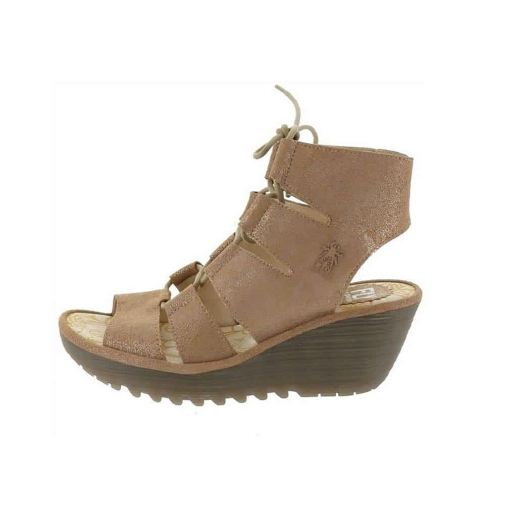 Fly London Leather Ghillie Lace Up Wedges Lace Up Sandal Sz 40